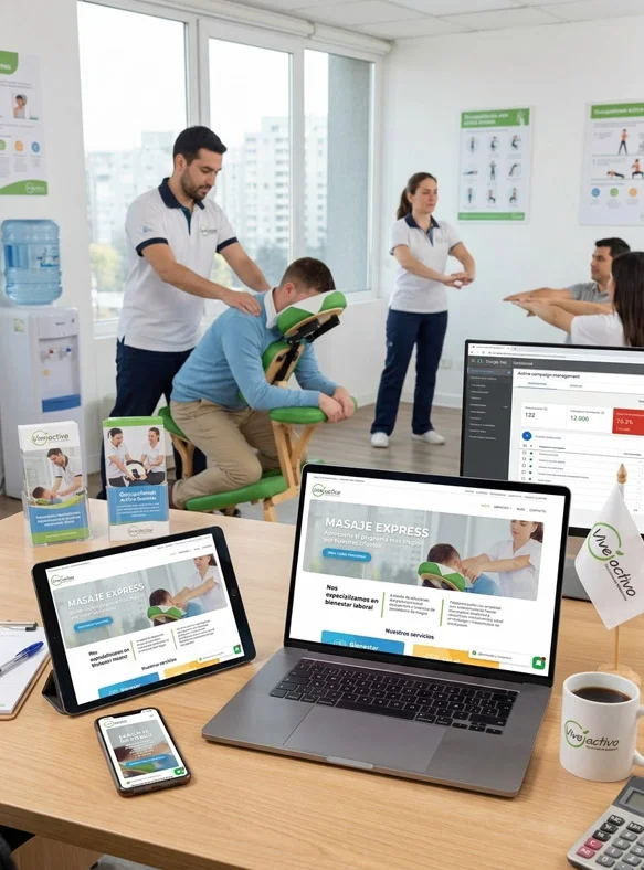 Campaña de publicidad digital en Google Ads para Viveactivo realizada por Narosoft, enfocada en captar empresas para pausas activas.